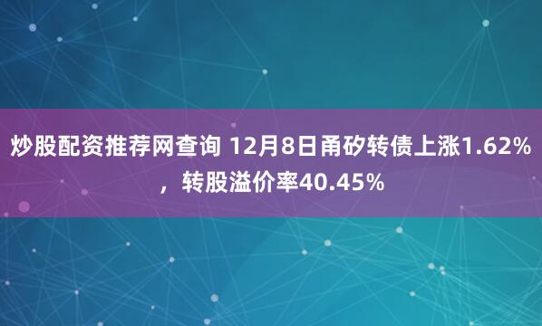 炒股配资推荐网查询 12月8日甬矽转债上涨1.62%，转股溢价率40.45%